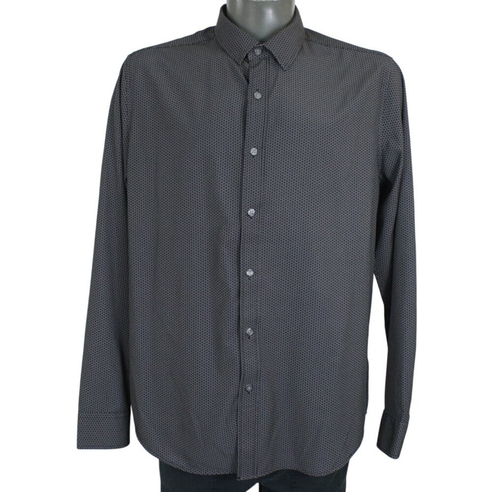 Thomas Sterling Mens L Performance Stretch Dress Shirt Gray Geometric